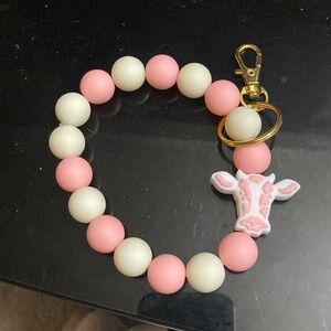 Pink and Cream Cow Keychain Bracelet